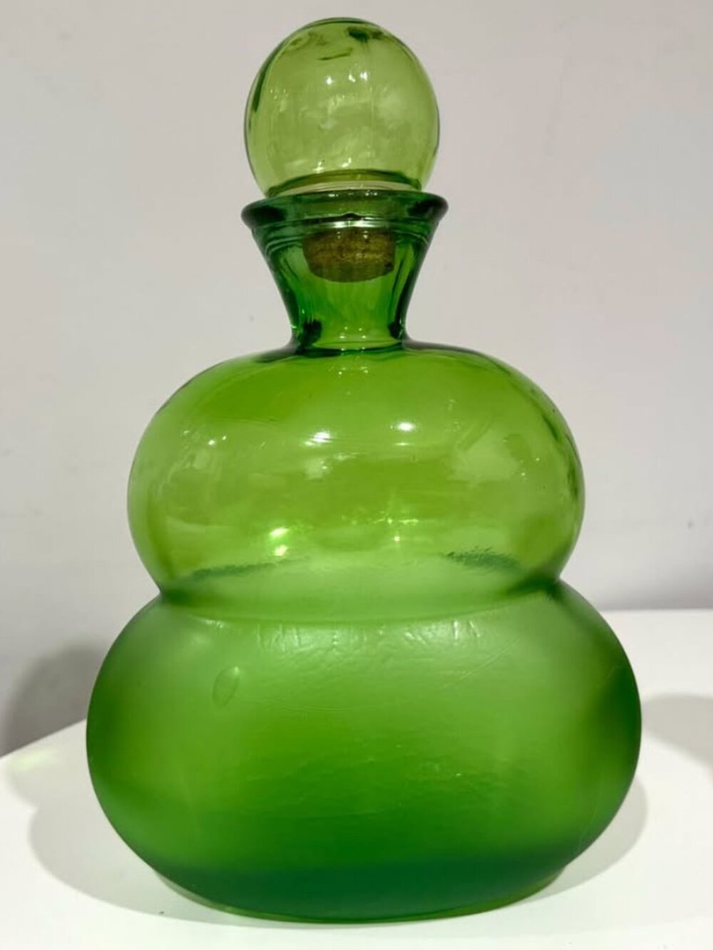 Vintage MCM Green Art Glass Decanter Large Decorative Spain